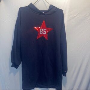 NWT- Tommy Hilfiger Girls Navy Sequin Star Hoodie Sweatshirt Jumper Dress XL 16